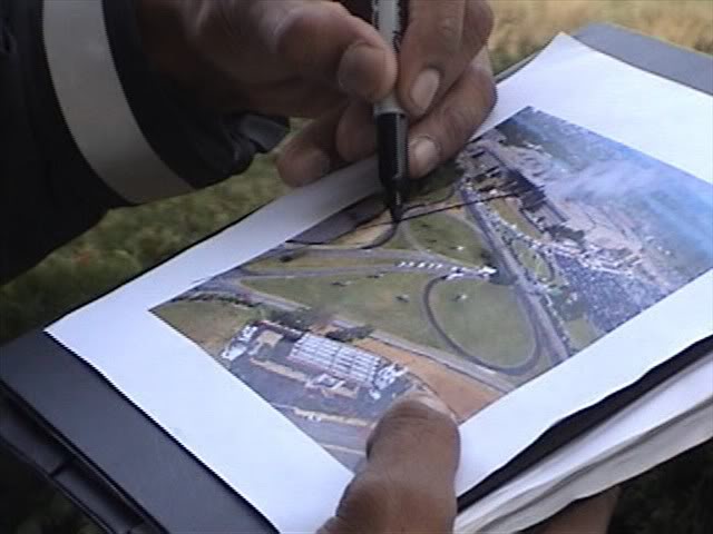 Eyewitness Sgt. Chadwick Brooks, a Pentagon Police officer, draws the north side flight path in 2006