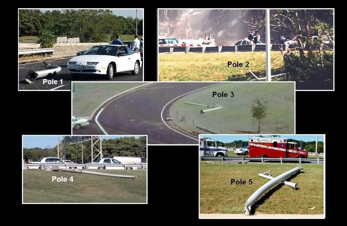 Light poles photographed on the ground near the Pentagon on 9/11